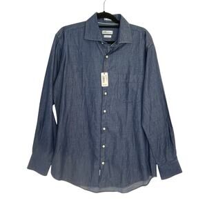 Peter Millar Crown Cool Chambray Button Up Shirt Men's Large Cotton Linen NWT